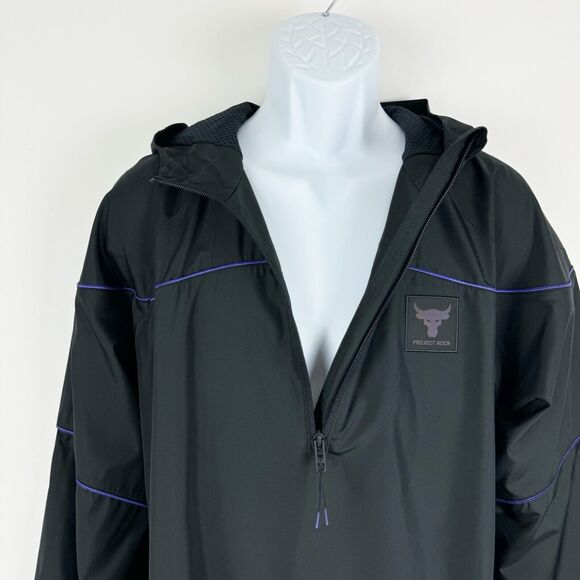 Under Armour Project Rock Men's Black Pullover Windbreaker Anorak Jacket Large - Picture 4 of 16